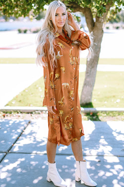 Fended shirt dress buttoned tag printed mustard