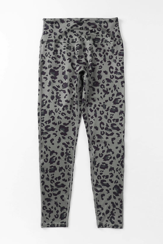 Leggings grises clásicos activos con estampado de leopardo