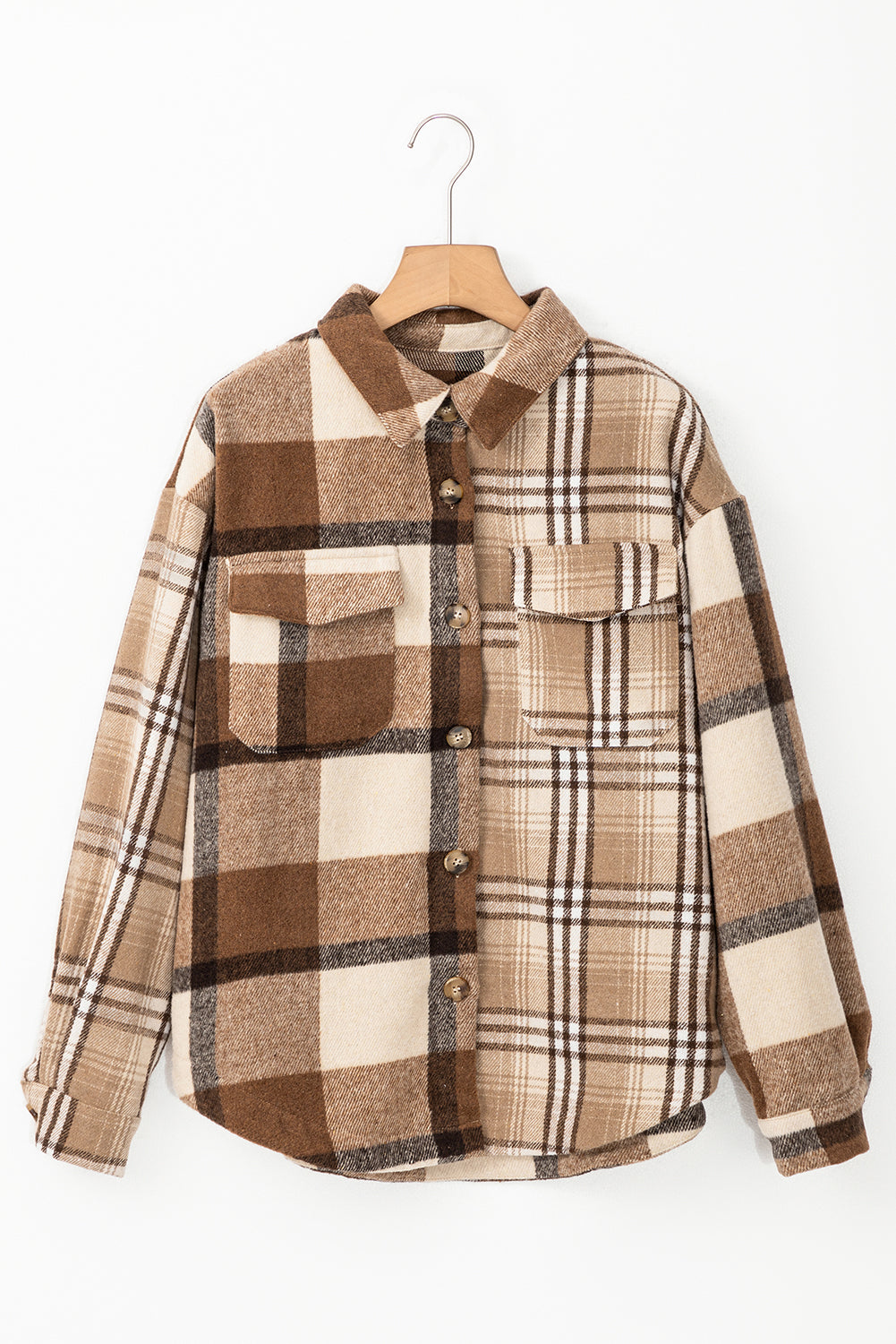 Light French Beige Flannel Flanch Ploid Pocket Taket