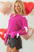 Loose round neck sweater with red pink bow tie