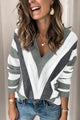 Grey Striped V-Neck Knitted Sweater