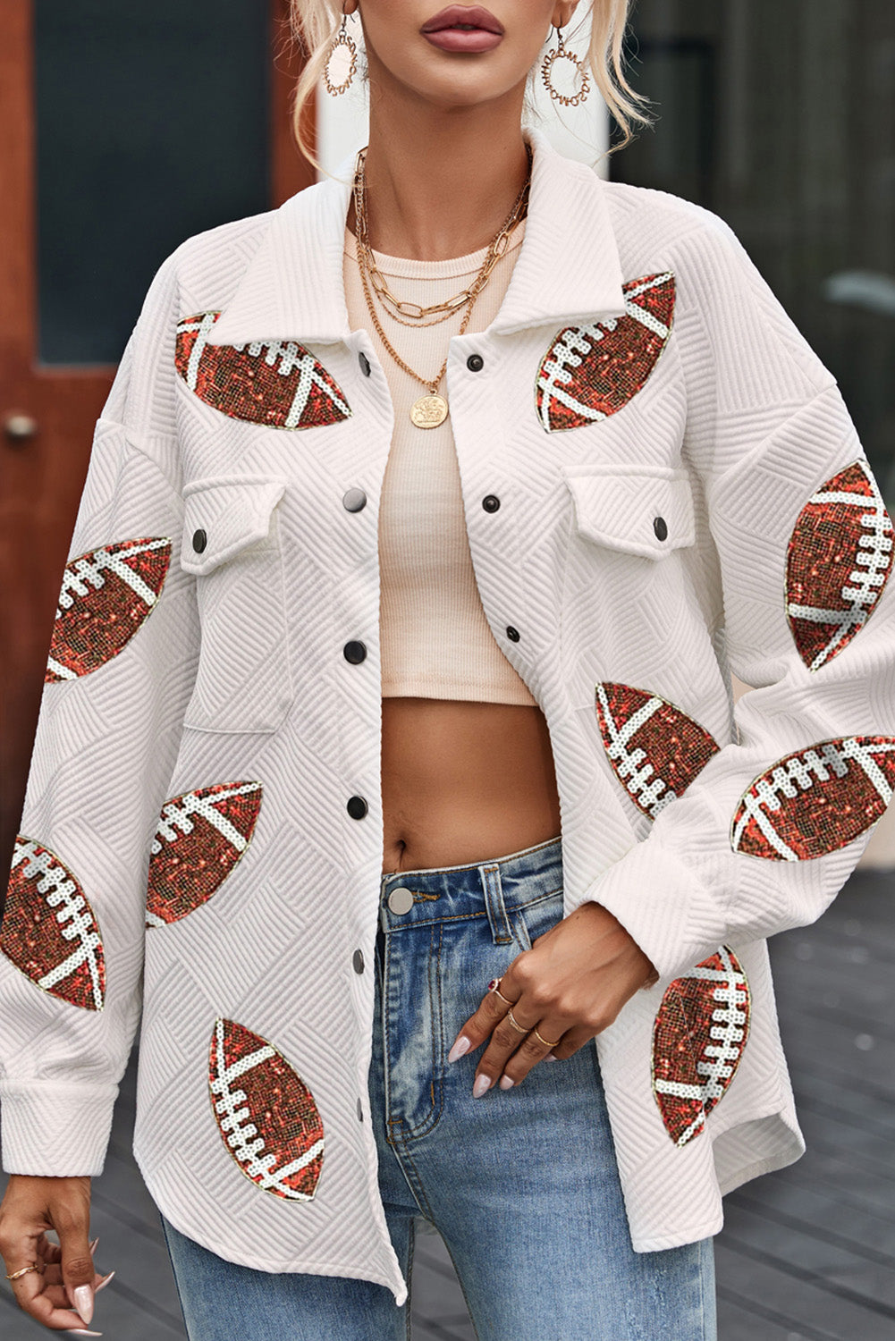 Veste de football à paillettes beige texture bubble gum