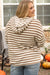 Brown Striped Button Down Hoodie with Dropped Sleeves, Plus Size