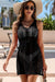 Black beach dress without openwork sleeve with hook with tightening cord