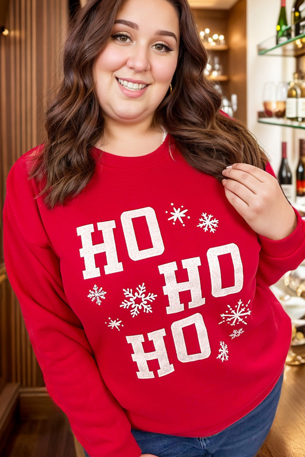 Sweat-shirt de Noël rouge ardent Ho Ho Ho Graphic grande taille