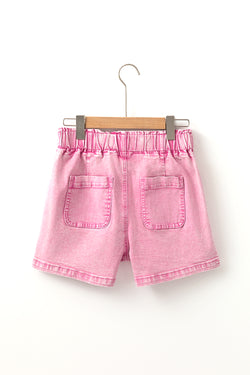 Elastic high -waisted denim shorts *