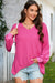 Large wandering blouse bright pink, V -neck, long sleeves, drooping shoulders