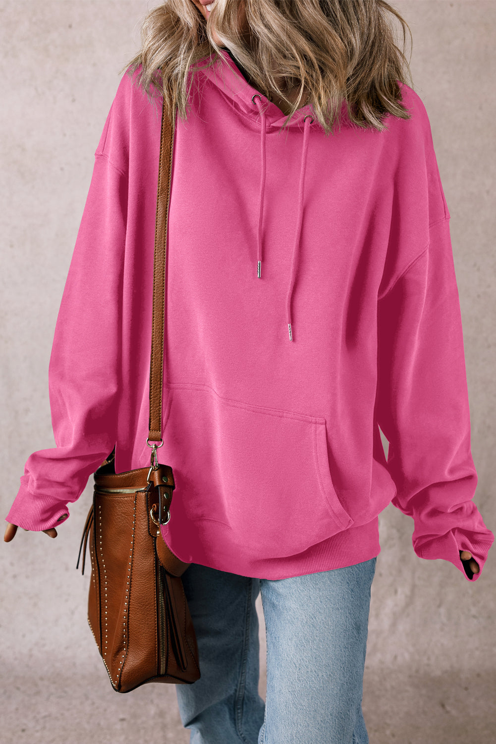 Bonbon Fleece Lined Kangaroo Pocket Drawstring Chunky Hoodie