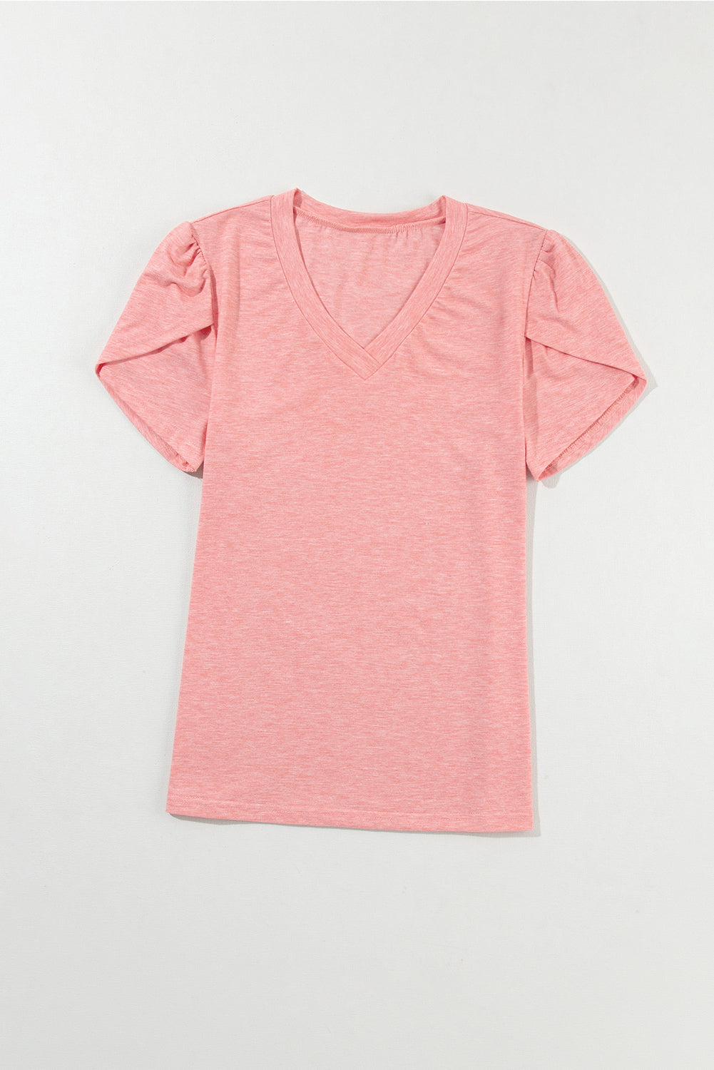 Camiseta de cuello de la manga del pétalos de moda de color rosa