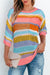 Pull with 3/4 sleeve in openwork hook with pink stripes and color block