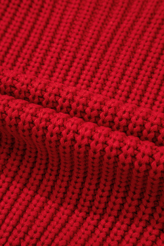 Buried -style buttoned knitted shot sweater with ardent red with side pockets