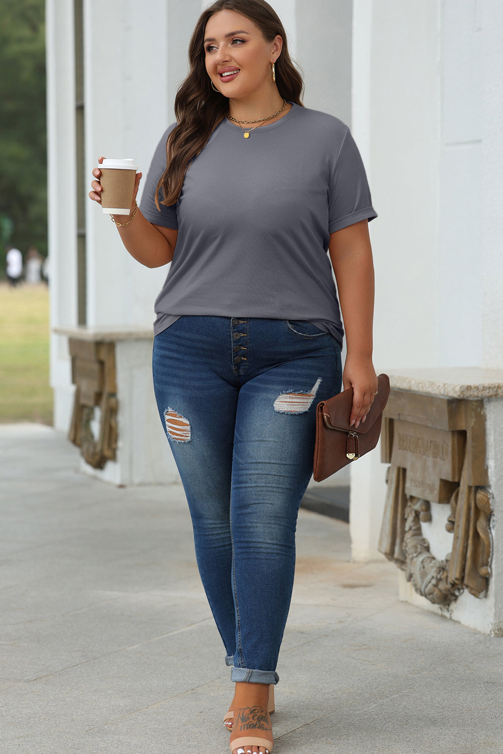 Dimplet gray t-shirt plain with round neck