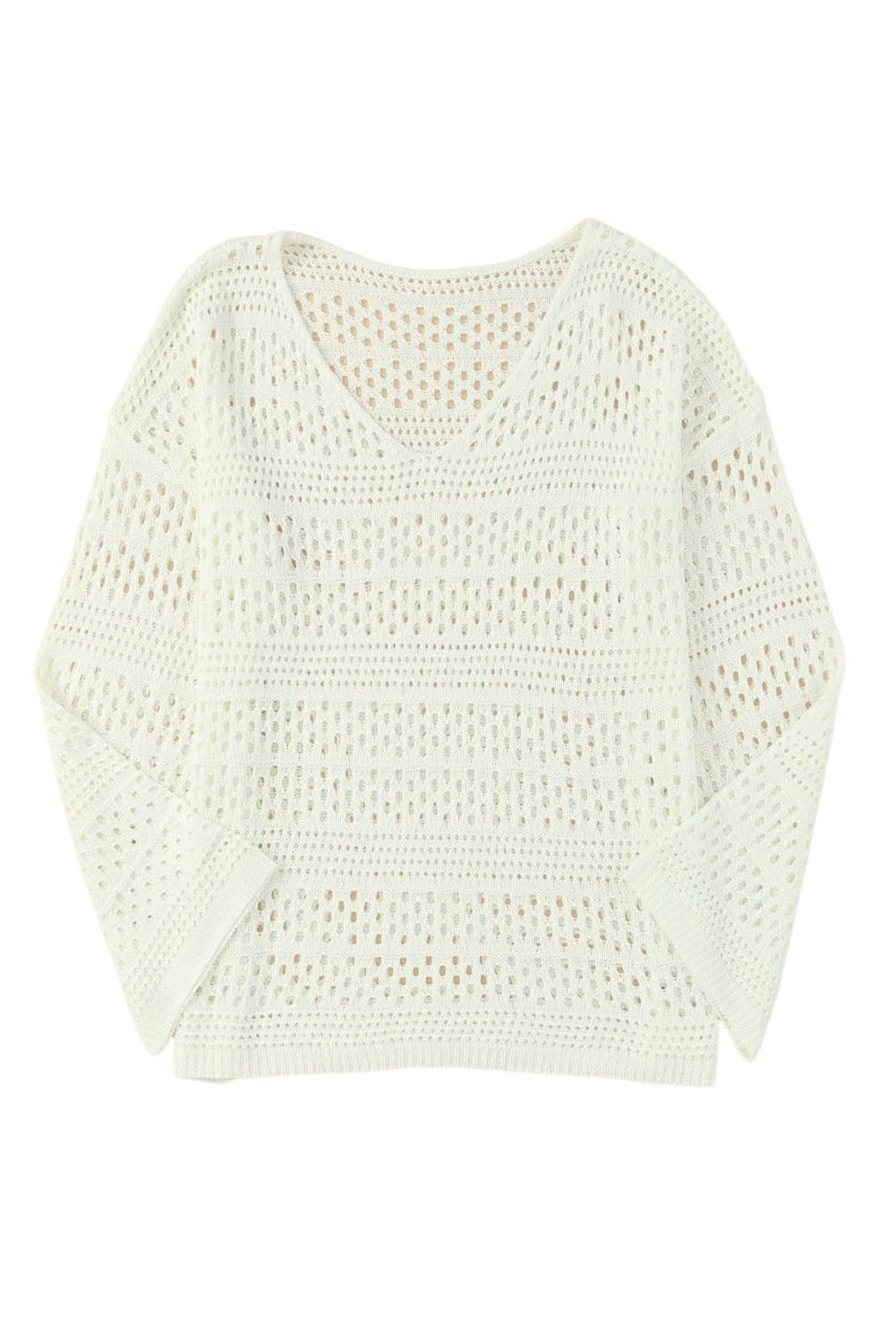 Pull blanc à col en V et crochet ajouré