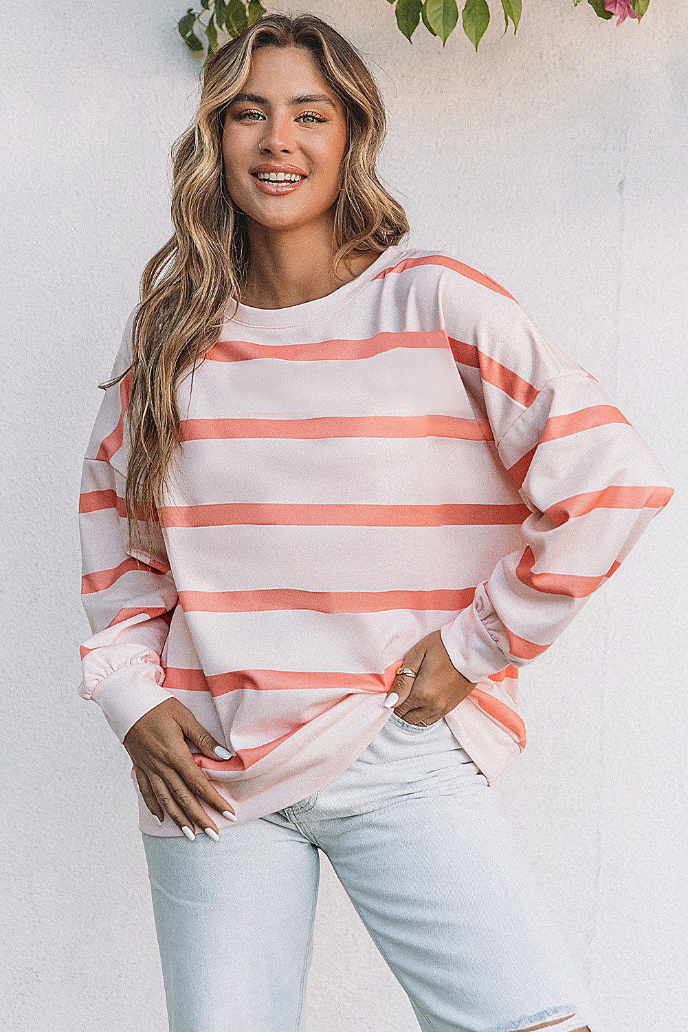 Striped Drop Shoulder Sweatshirt with Stripes