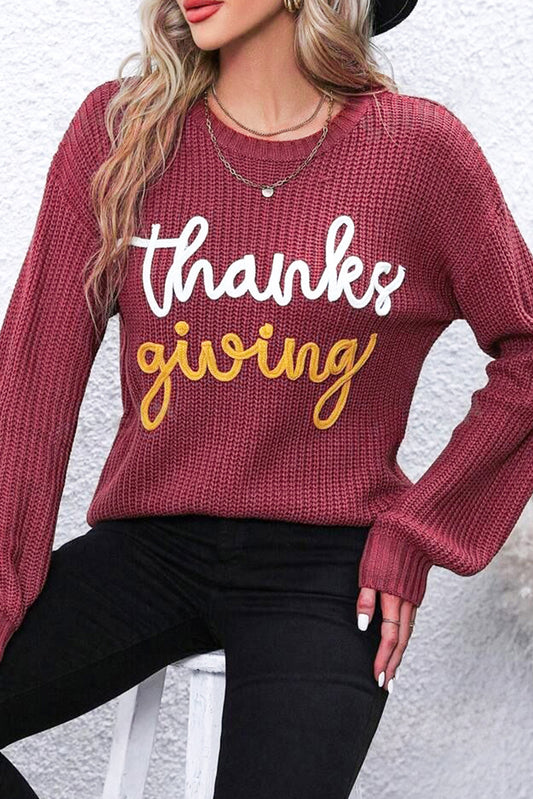 Red Sandalwood Thank You Letter Crewneck Sweater