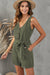 Green V-Neck Buttoned Romper with Belt