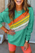 Mint Green Rainbow Color Block Striped Sweatshirt