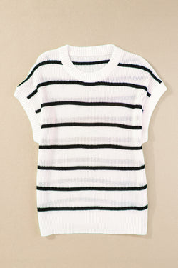 White striped sweater, round neck, bat handles