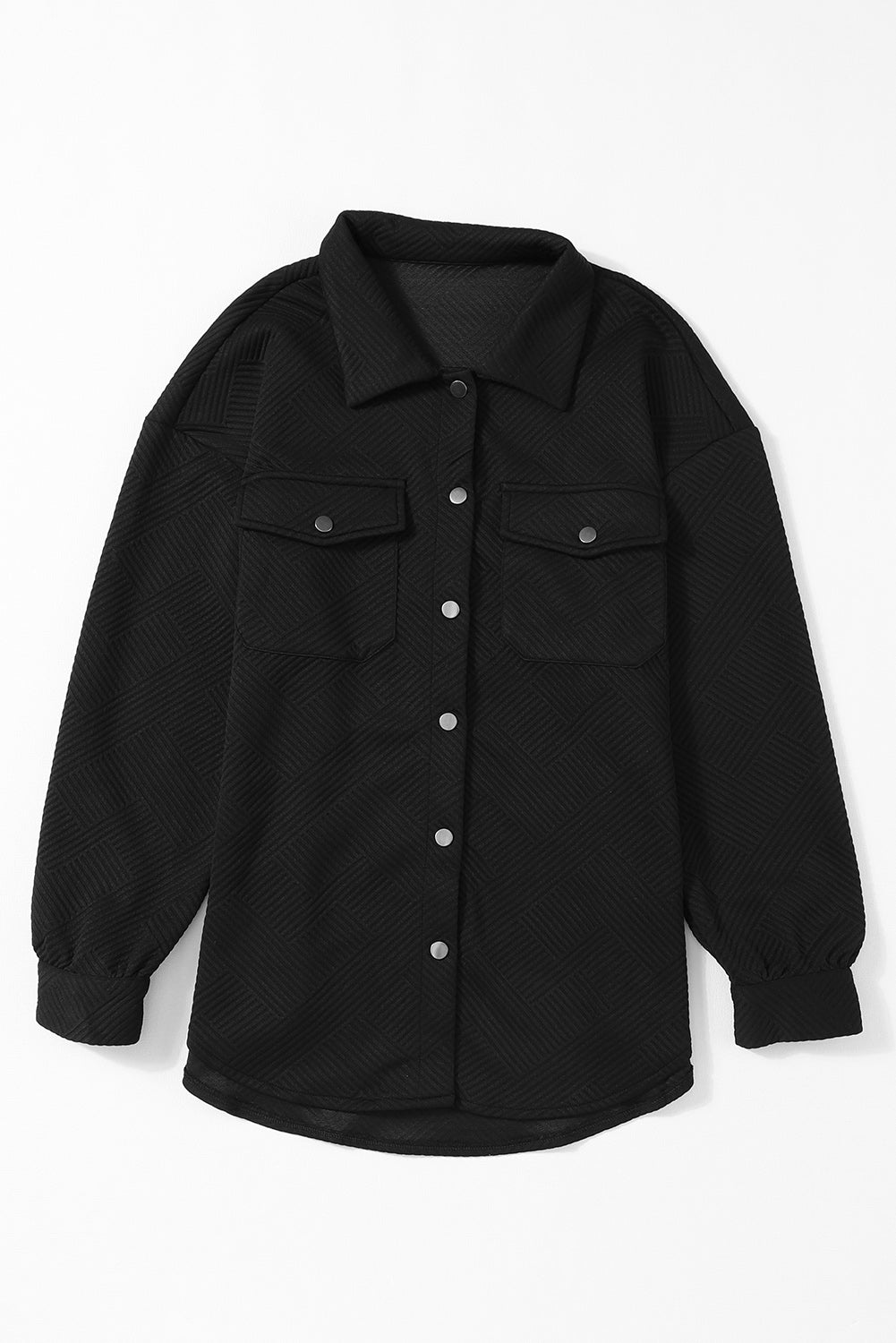 Veste boutonnée noire à poche à rabat texturé uni