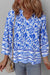 Blue blouse bohemian printed with 3/4 sleeve and tied collar