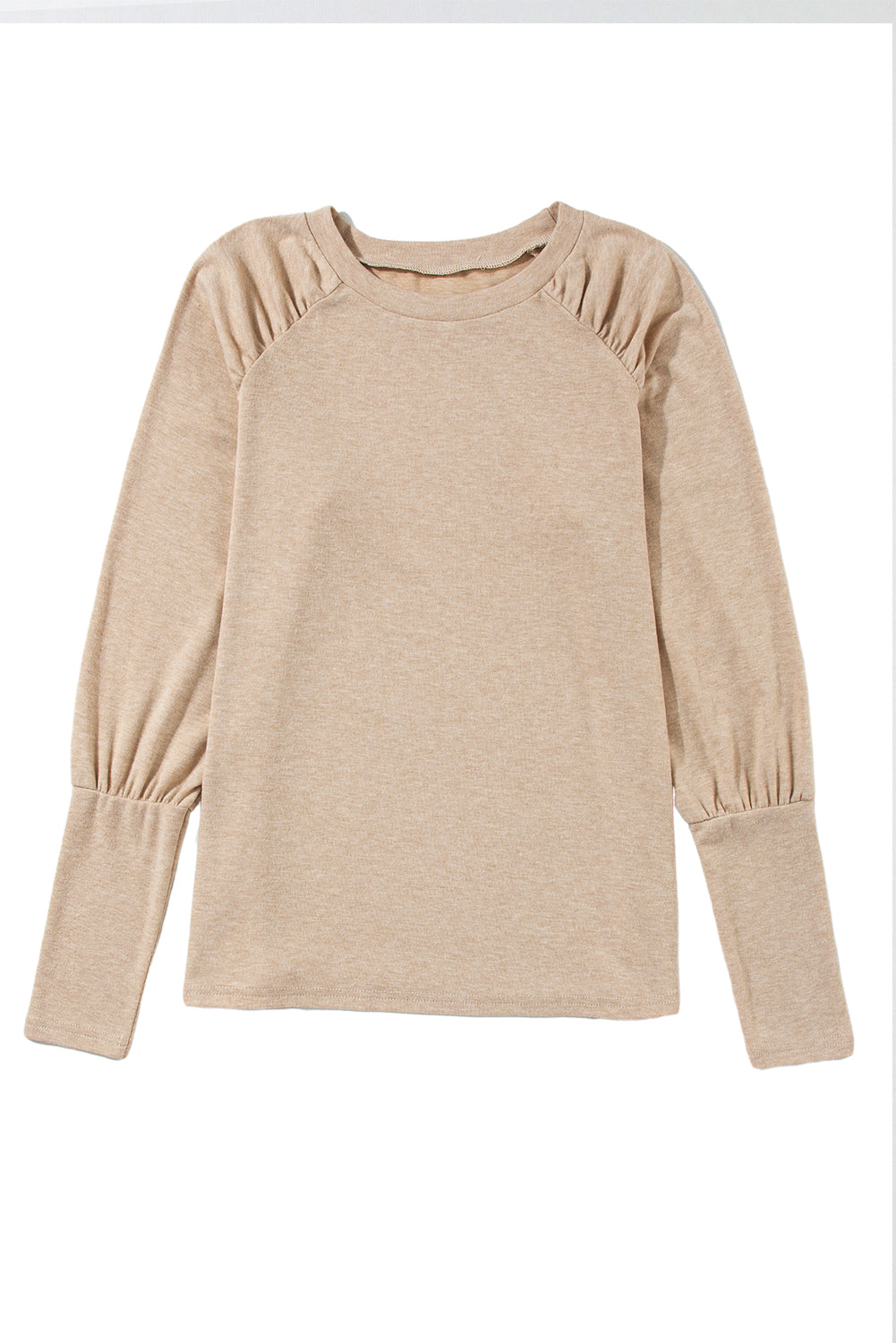 Pale Khaki Solid Ruched Raglan Sleeve Knit Top