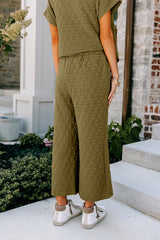 Ensemble pantalon large matelassé vert sauge à manches courtes-A WOMAN WE LOVE