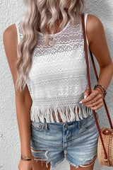 Débardeur à franges ajouré en dentelle blanche au crochet-A WOMAN WE LOVE