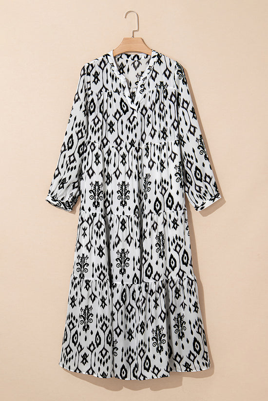 Black long dress with abstract geometric print western