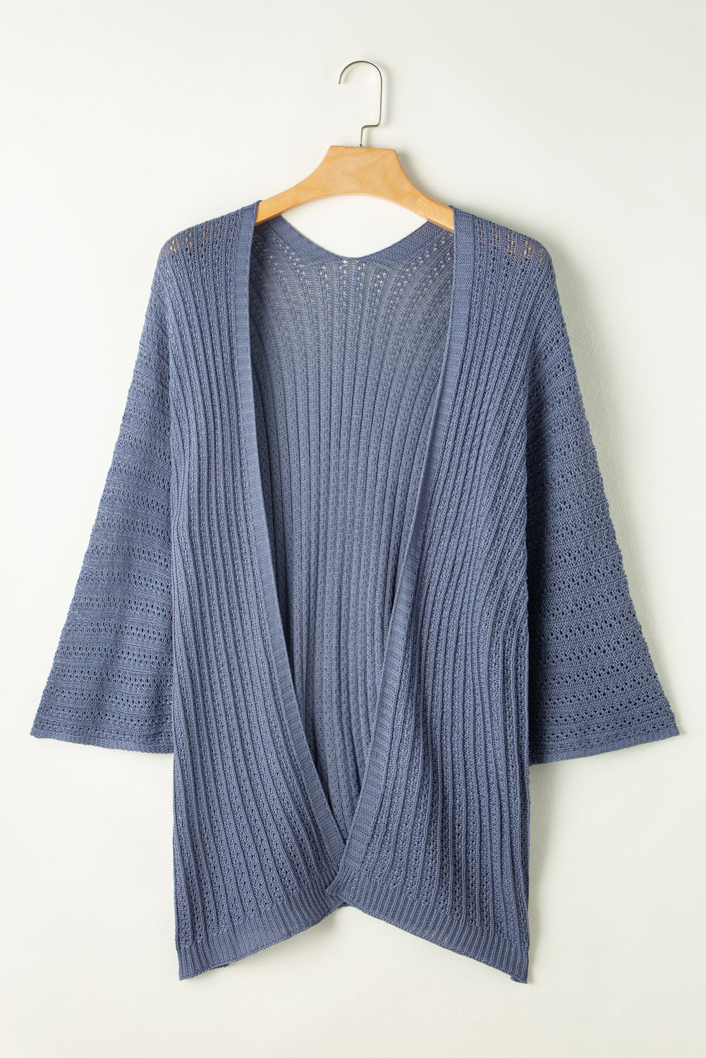 Sky Blue Hollow-out-Strick Kimono Leichte Strickjacke