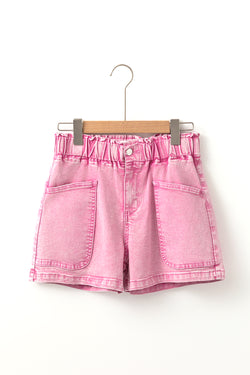 Elastic high -waisted denim shorts *