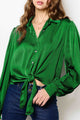 Sleeve buttoned shirt fluid balloon, dark green solid green tied on the front