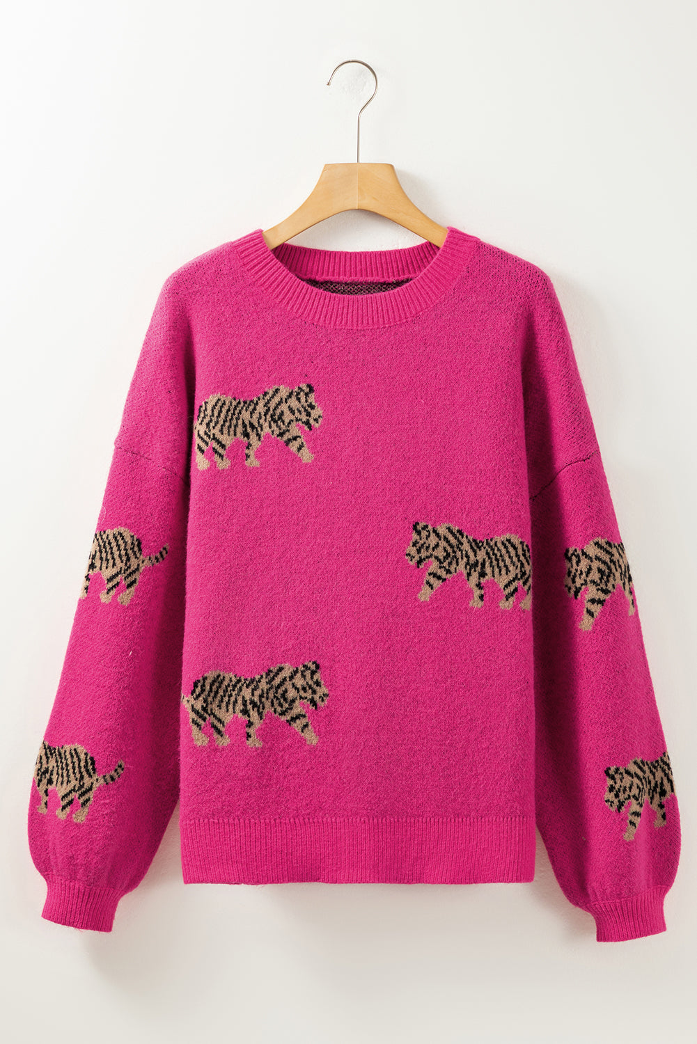 Rose Red Fierce Animal Muster Casual Strickpullover