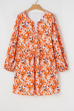 Robe mi-longue orange à imprimé floral, grande taille *