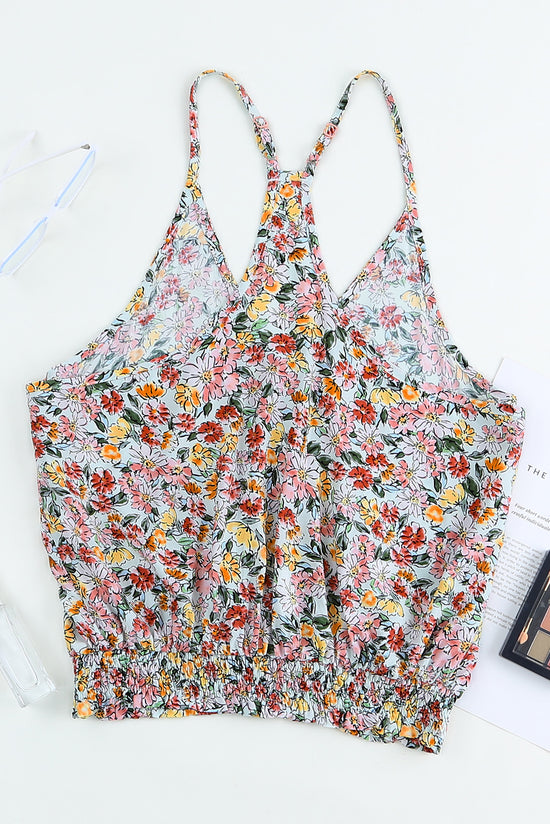 Multicolor Floral Wrapped V-Neck Tank Top