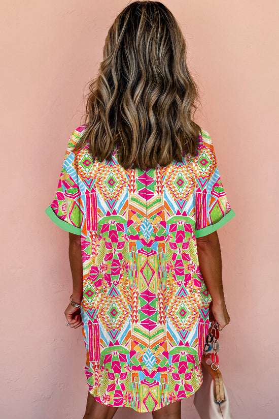 Orange shirt with contrasting short sleeve with geometric print