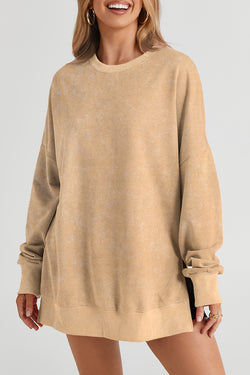 Oversize khaki sweatshirt with drooping shoulder and ribbed border