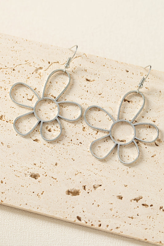 Boucles d'oreilles crochet fleur creuse en alliage argenté