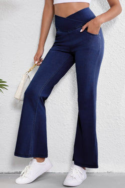 Jeans in flared knitting with a plain crusader -blue crushed size, flared cut with high elasticity