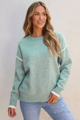 Pull à col rond Moonlight Jade color block à bords contrastés
