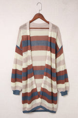 Cardigan en tricot évidé à rayures bleues et blocs de couleurs-A WOMAN WE LOVE
