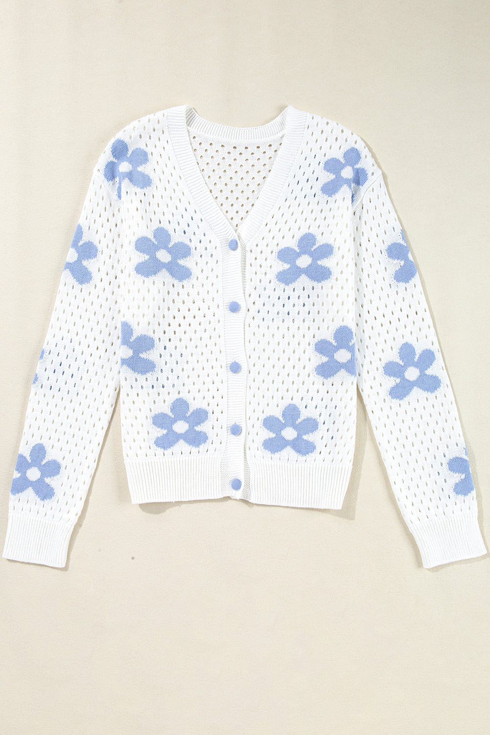 Cardigan court ouvert ajouré en tricot à fleurs blanches