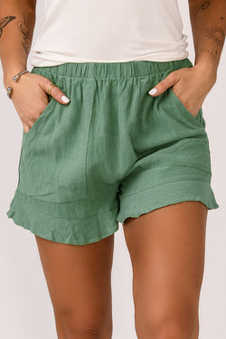 Green high waisted ruffled pocket shorts