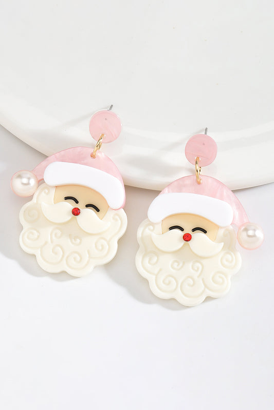 Boucles d'oreilles père noël, décor de perles blanches brillantes, mignonnes