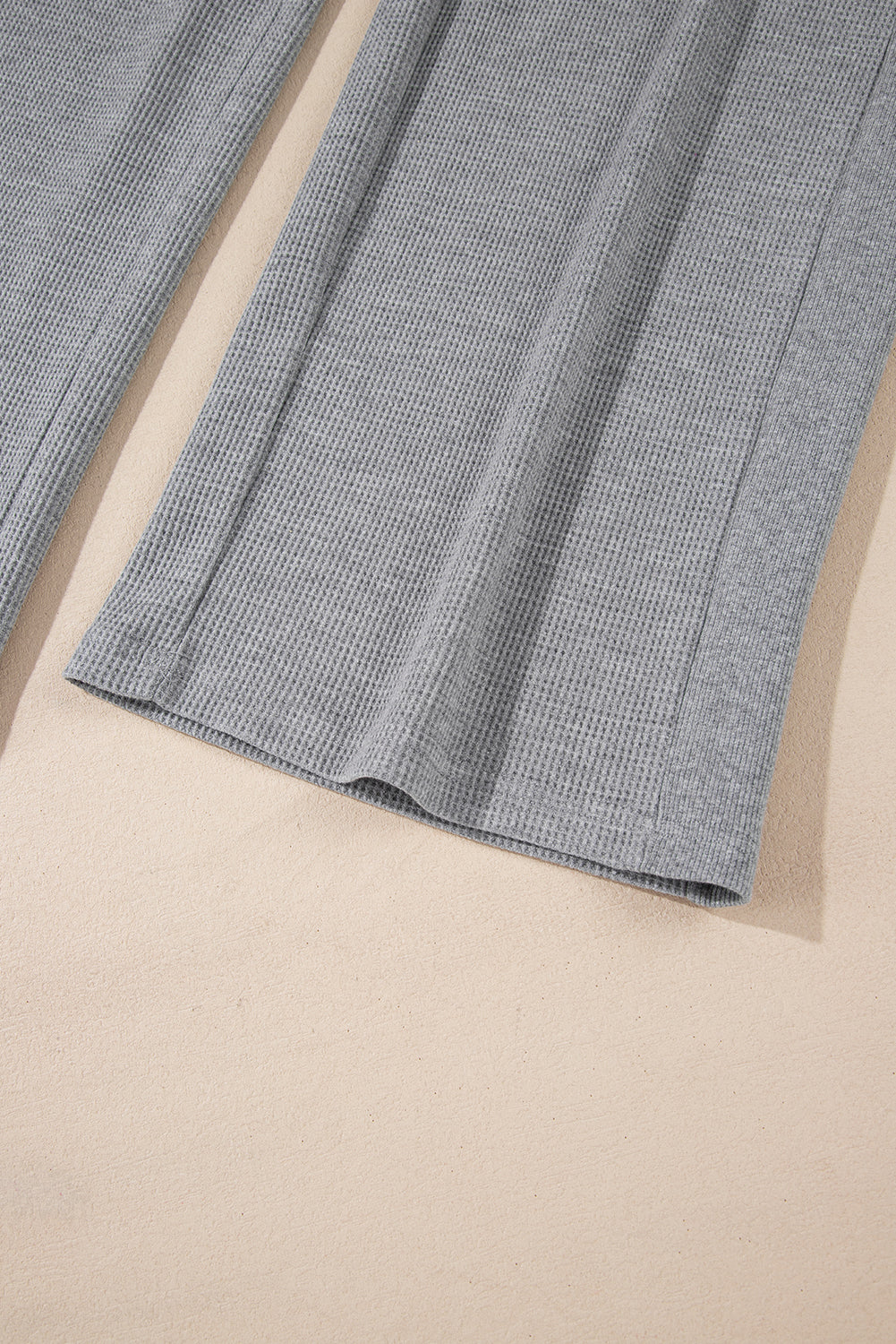 Gray Waffle Knit Drawstring High Waist Wide Leg Pants