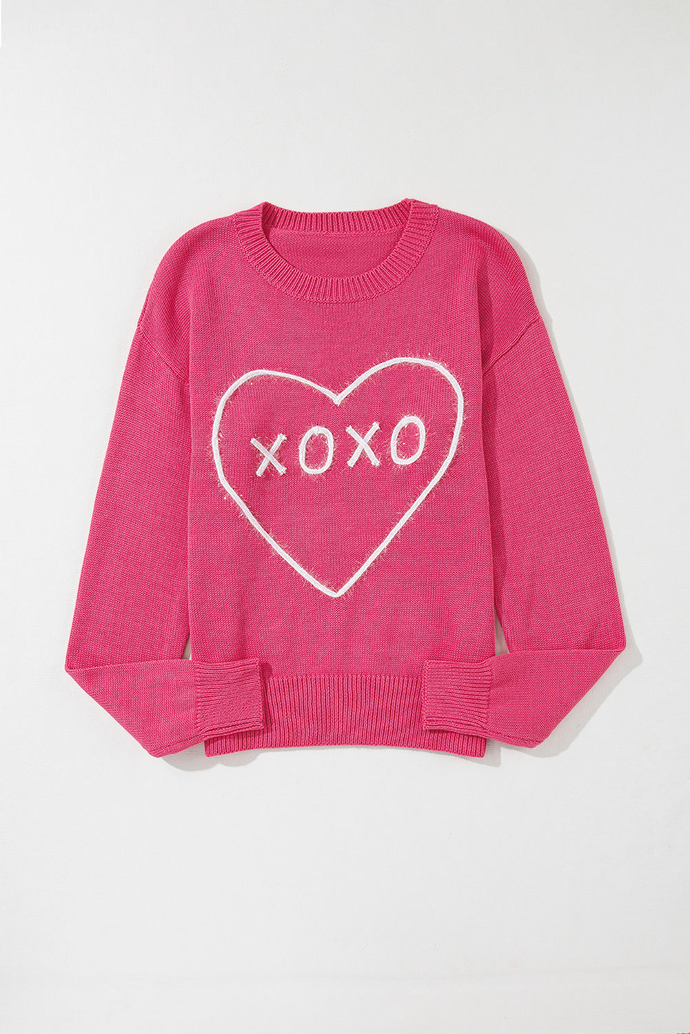 Rose Herz Xoxo Muster Drop Schulterrippenstrickpullover