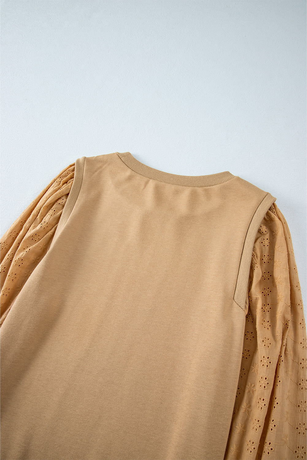 Pale Khaki Solid Patchwork Sleeve Round Neck Felpa