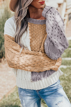 Brown Mixed Color Block Textured Sweater