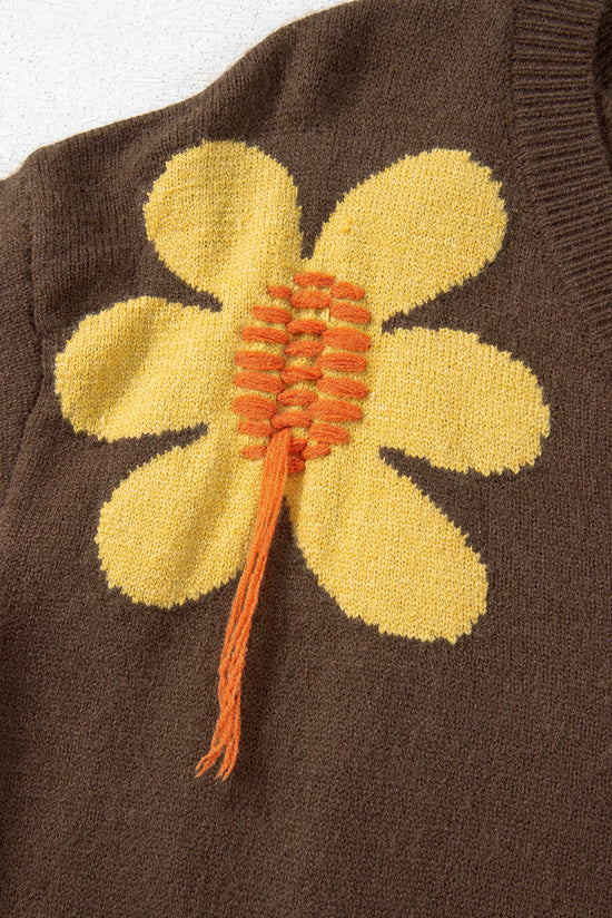 Pulp with drooping shoulders and V -collar with large coffee flowers pattern