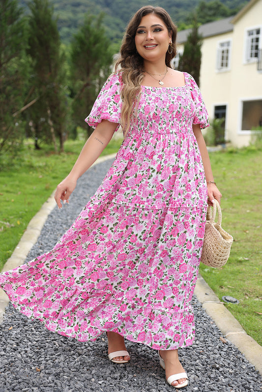 Robe à manches bouffantes à imprimé floral rose