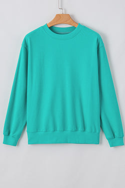 Aruba Blue Solid Crew Neck Drop Shoulder Sweatshirt